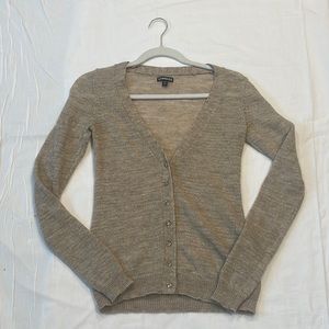Express Tan Mohair Alpaca Silver Shimmer Cardigan Sweater with Jeweled Buttons